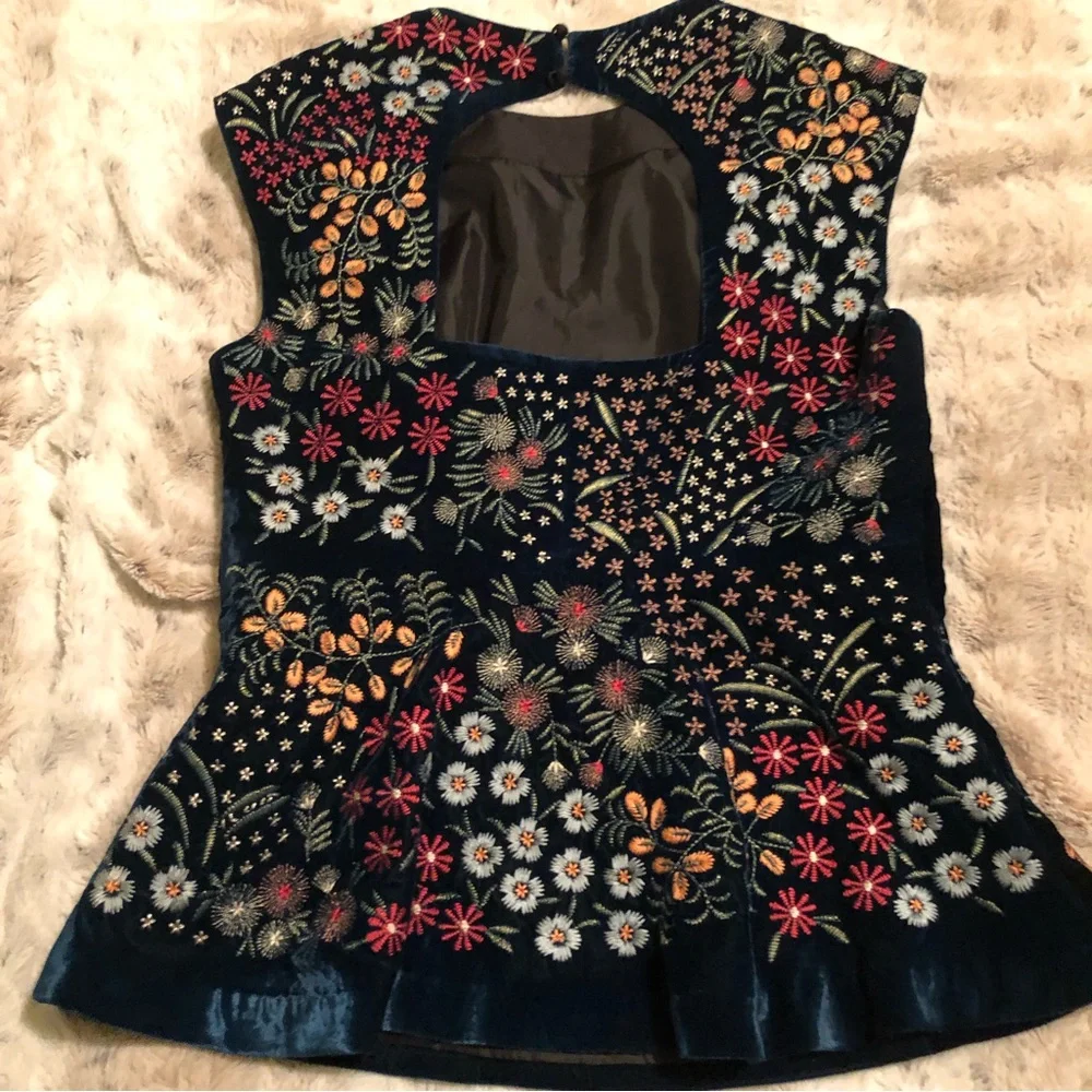 Anthropologie Floral Embroidered Top - Navy and Multicolor - Picture 5 of 9